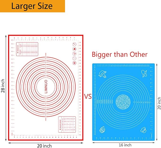 Silicone Baking Mat，Non Stick Rolling Dough with Measurements for Pie Pizza Cookies Fondant Making，Extra Thick Non Slip Silicone Pastry Mat