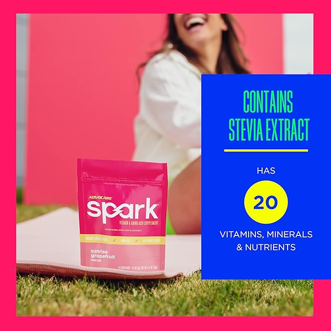 AdvoCare Spark - Energy Drink Mix - Vitamin & Amino Acid Supplement - Supports Energy & Focus* - Portable Immune Support* - Sugar-Free - Sunrise Grapefruit, 14 Stick Packs (2.5 oz)