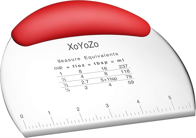 1 pcs Dough Pastry Scraper Chopper/Stainless Steel Dough Scraper Cutter with Ergonomic Rubber Non-Slip Grip/Dough Scraper Cutter/Pro Pastry Pizza Cutter Chopper (Red)