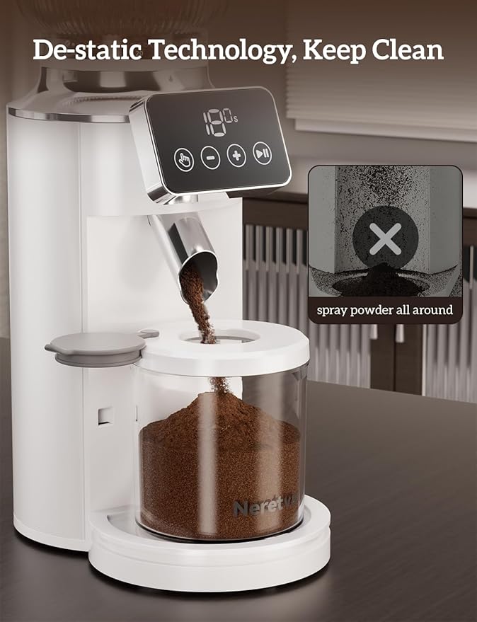 Neretva Burr Coffee Grinder, 2 in 1 Professional Espresso Grinder Stainless Steel Suit 51~58mm Portafilter Coffee Bean Grinder 30 Precise Setting & Anti-Static for Espresso/French Press/Drip/Cold Brew