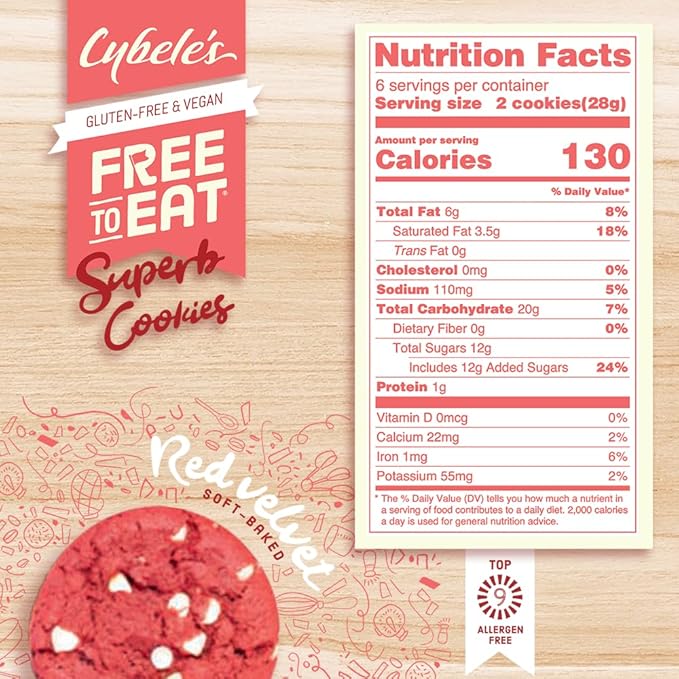 Cybele's Free to Eat Gluten-Free, Vegan, Healthy Allergen-Free Soft Baked Cookies, Red Velvet (6 Pack)