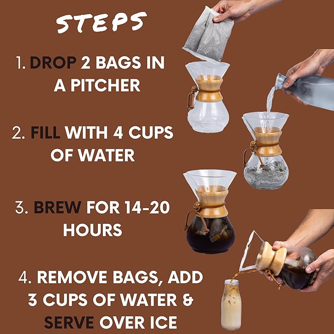 Sarasota Coffee 1905 Cold Brew Coffee Bags | Salted Caramel | Blonde-Medium Roast | Smooth & Low Acid | Ground Filter Packs | Cold Brew Kit Makes 14 Cups | Creamy Caramel & Sea Salt Notes