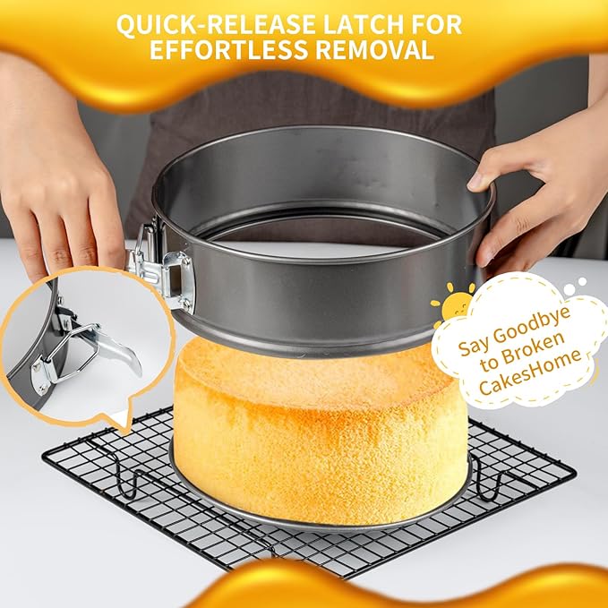 Springform Cake Pan Set – 3 Piece Nonstick 7, 8, 9 Inch Round Cheesecake Pans for Baking, Leakproof Cake Molds for Mousse, Birthday Layer Cakes, Quiche, Pizza & More
