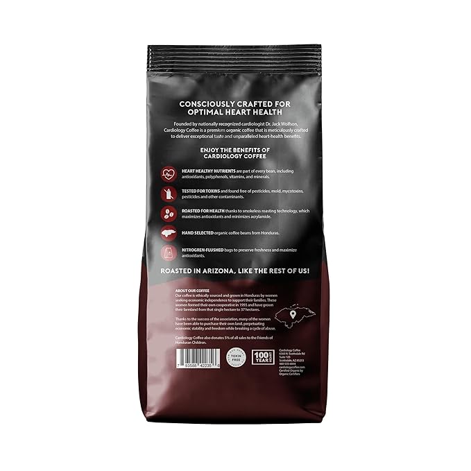 Cardiology Coffee – Whole Bean Coffee – USDA Certified Mold-Free 12oz Premium Dark Roast Coffee Beans - Organic Espresso Beans with Antioxidant Benefits – Perfect for Heart Healthy Lifestyle