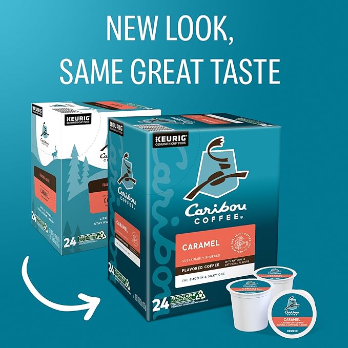 Caribou Coffee Caramel Flavored Coffee, Single Serve Keurig K-Cup Pods, Medium Roast Coffee, 96-Count Box (Pack of 4)