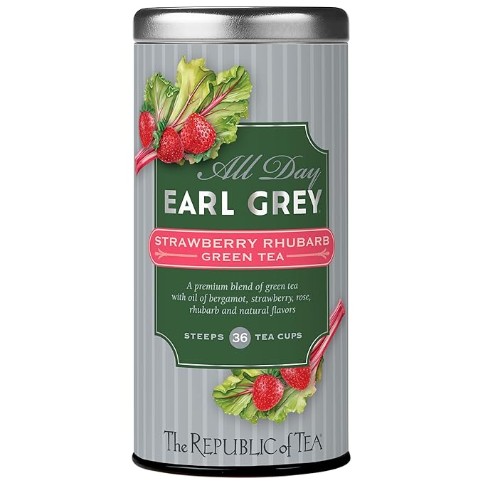 The Republic of Tea – All Day Earl Grey® Strawberry Rhubarb Green Tea, Naturally Caffeinated, 36 Tea Bags