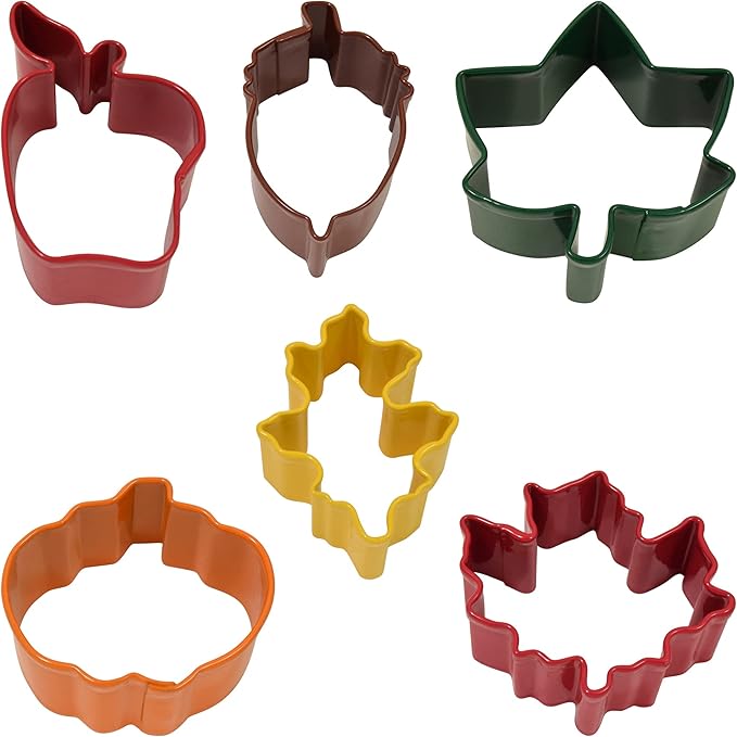R&M International Mini Autumn Leaf Cookie Cutters, Apple, Pumpkin, Acorn, Oak, Ivy, Maple, 6-Piece Set