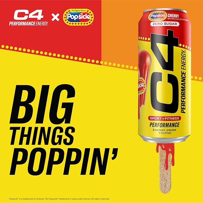 Cellucor C4 Energy Drink Cherry, Carbonated Sugar Free Pre Workout Performance Drink with no Artificial Colors or Dyes, 16 Oz, Pack of 24