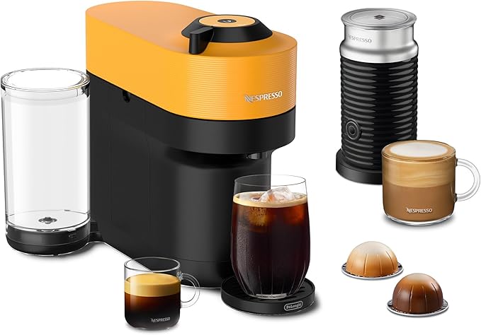 Nespresso Vertuo Pop+ by De'Longhi with Aeroccino, 1500 watts, Mango Yellow