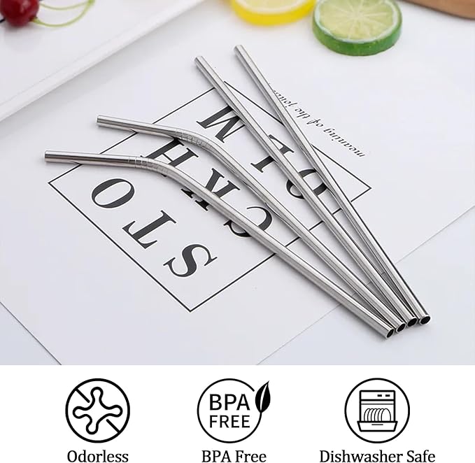 for Stanley Quencher 40oz Tumbler Metal Stainless Steel Straws,2 Straight + 2 Curved Reusable Straws with Cleaning Brush, Compatible for 40oz Stanley Cup Tumbler