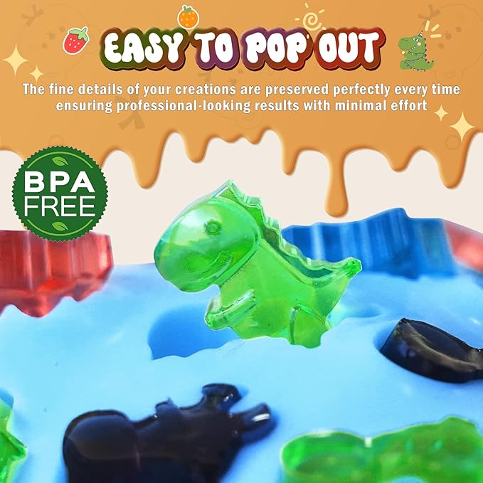 Gummy Bear Molds Silicone Mini Size, Non-stick Chocolate Candy Gummy Mould for Kid with 2 Droppers Including Dinosaur, Bear, Hearts and Donut Shape 201 Cavities