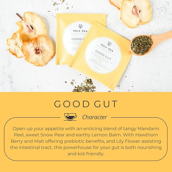 Tily Tea Good Gut Herbal Tea - Natural Prebiotic Tea for Digestive Support - Caffeine Free - 10 Plastic-Free Tea Bags