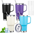 20oz Insulated Tumbler with Handle Stainless Steel Travel Coffee Mug with Lid and Straw Double Wall Vacuum Leak-proof Reusable Thermal Water Cup for Hot and Cold Drinks (Multicolor-4,4 Pack)