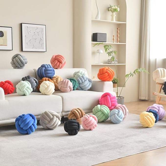 Decorative Throw Knot Pillow Ball for Home Chair Sofa Couch Bed Aesthetic Round Velvet Knotted Pillow Cushion (Navy Blue, 8 inches)