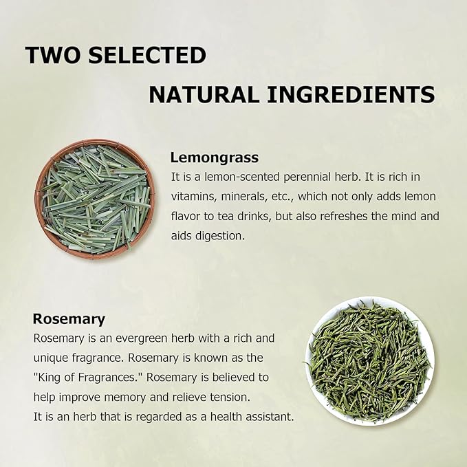 HANFANGLING Rosemary Lemongrass Herbal Tea - 20 Tea Bags, Natural Blend of Rosemary & Lemongrass, Caffeine-Free, Refreshing & Uplifting, Relaxation & Digestion