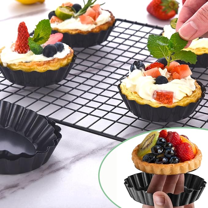 Mini Tart Pans Removable Bottom 3 Inch Tart Pan Nonstick Round Quiche Pan Heavy Duty Carbon Steel Small Pie Pan for baking, Set of 12