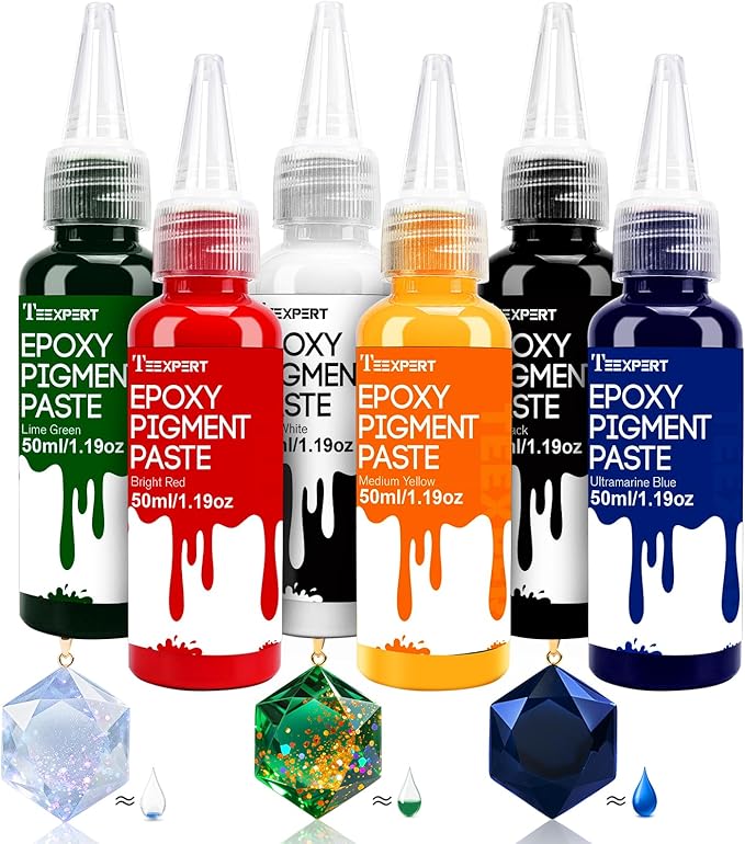 Teexpert Pigment Paste for Epoxy Resin: 10.15oz/300ml Highly Concentrated & Easy to Mix 6 Colors Opaque Liquid Epoxica Dye Set for Resin Coloring, Resina Art Painting and DIY Projects
