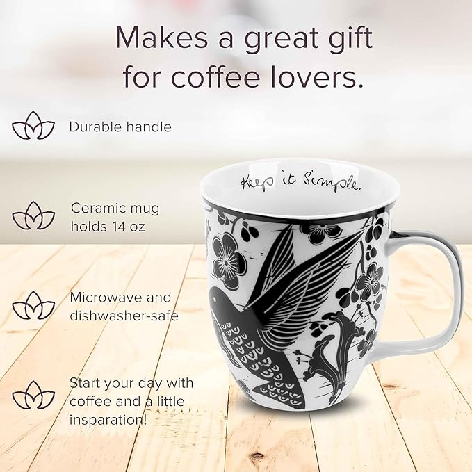 Karma Gifts 16 oz Black and White Boho Mug Hummingbird - Cute Coffee and Tea Mug - Ceramic Coffee Mugs for Women and Men, 1 Count (Pack of 1)