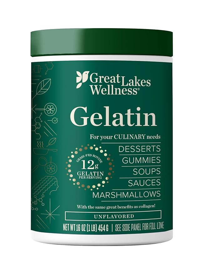 Great Lakes Wellness Beef Gelatin Powder for Culinary Needs - Perfect for Gummies, Marshmallows, Desserts and more - Unflavored - Grass-Fed, Kosher, Keto, Non-GMO 16 oz