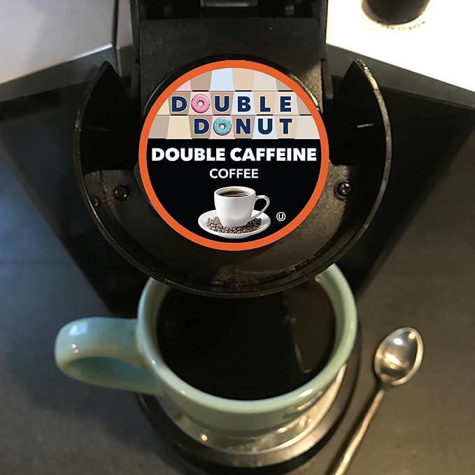 Double Donut Coffee High Caffeine Coffee Pods, Extra Strong Double Caffeine Coffee Cups for Keurig K Cup Brewer Machines Single Serve Dark Roast Coffee, 24 Count