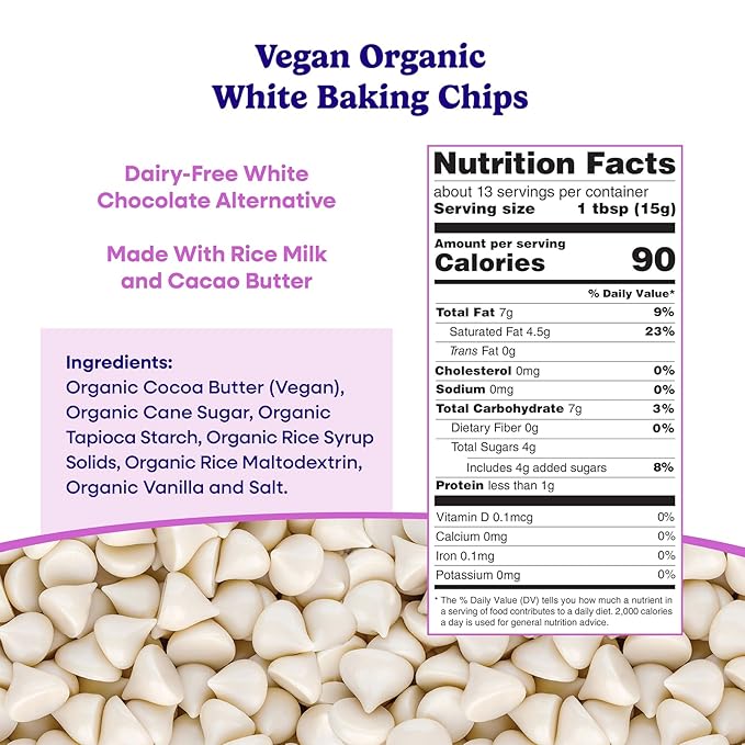 Pascha Organic Vegan White Baking Chips - Dairy-Free Alternative - Rice-Based Bulk Baking Chocolate - Allergen-Free & Plant-Based - Rainforest Alliance Certified Cocoa Butter, (Pack of 6)
