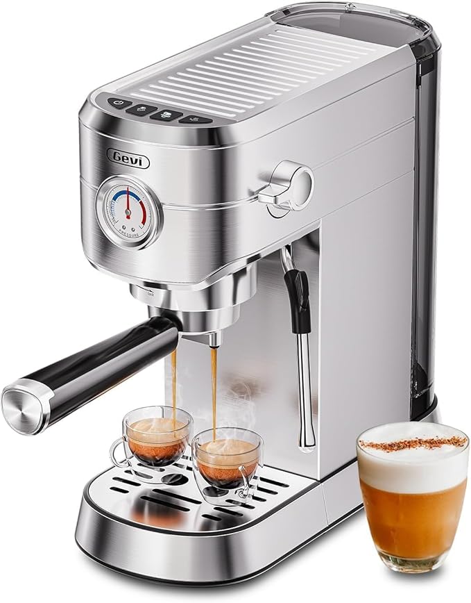 Gevi Commercial Espresso and Coffee Makers, Professional 20 Bar Espresso Maker with Milk Frother, Stainless Steel Expresso Coffee Machines for Home, Compact Cappuccino Machine, Great Gift