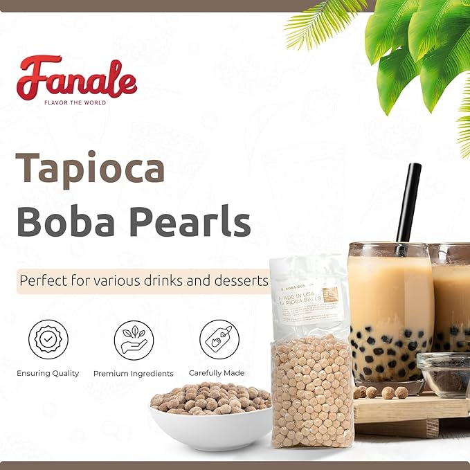 US Boba Co Unsweetened Tapioca Pearl, Easy to Cook, Tapioca Boba Balls for Tea Milk, Coffee & Dessert Topping, Fresh Made in USA, Brown Sugar Flavor, 1 Pound (Pack of 1)