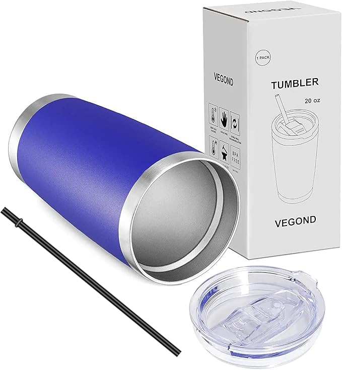 VEGOND 20oz Tumbler with Lid and Straw Stainless Steel Tumbler Cup Bulk Vacuum Insulated Double Wall Travel Coffee Mug Powder Coated Coffee Cup (Bluish Violet 6 Pack)