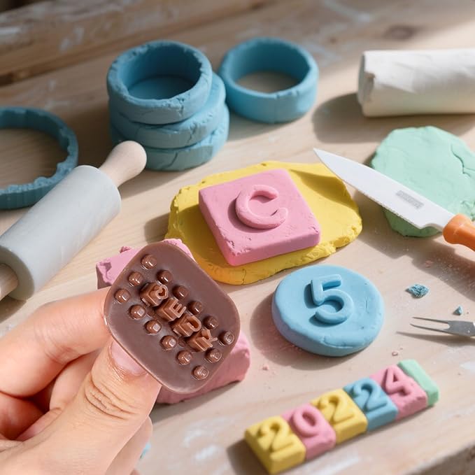 172Pcs Letter Stamps for Clay, Pottery Name Alphabet Cookie Stamps Molds for Cake Baking Chocolate, Embosser Fondant Clay Letter Stamp Cutters Stencils, Mooncake Air Dry Polymer Clay Cutters Molds