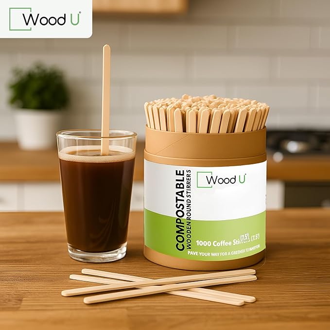 Wooden Coffee Stirrers 7.5" 1000 pcs - Birchwood Stir Sticks for Coffee, Cocktails and More