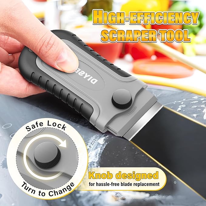 DIYSELF 2 Pack Razor Blade Scraper with 30 Pcs Spare Blades - Scraper Tool for Cleaning, Glass, Stickers - Scraper for Glass Top Stove - Paint Scraper - Razor Scraper - Glass Scraper - Oven Scraper
