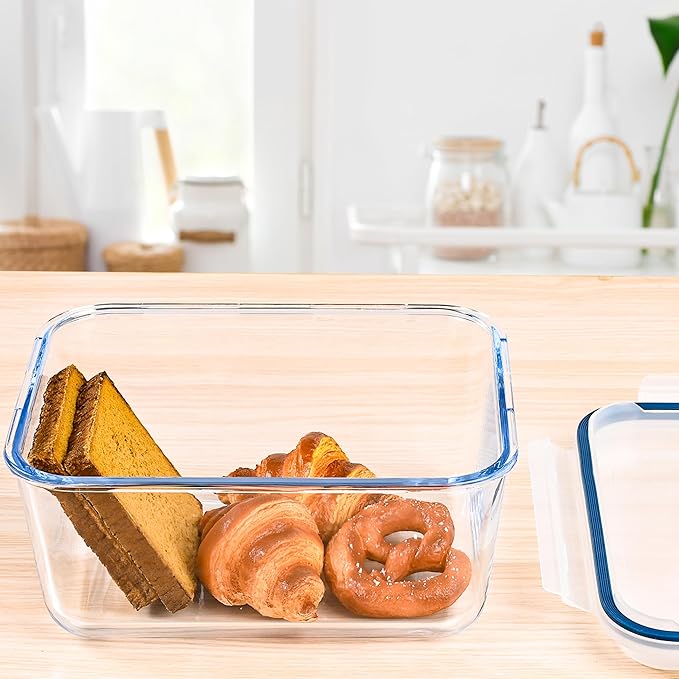 Glass Bread Box Airtight Bread Container, 190oz / 24Cup Large Glass Storage Containers with Lids, Ideal Airtight Food Storage Containers, Roasting Turkey/Chicken/Cookie, Oven&Dishwasher Safe