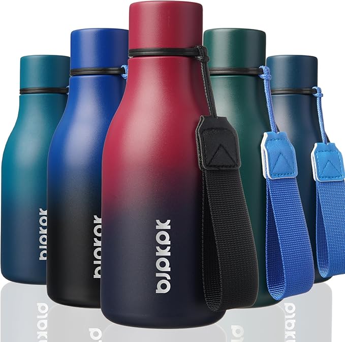 BJPKPK Insulated Water Bottles, 12oz Stainless Steel Metal Water Bottle with Strap, BPA Free Leak Proof Thermos, Mugs, Flasks, Reusable Water Bottle for Sports & Travel, Charming Black Red