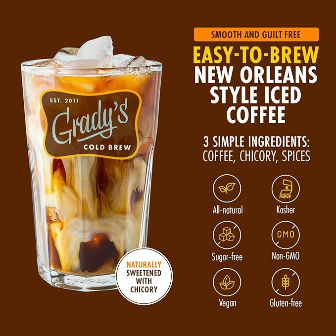 GRADY’S COLD BREW, French Vanilla, 100% Arabica Ground Coffee & Chicory Pouches | SIX Bundles of 4 Easy-to-Brew Bean Bags, Makes 72 drinks