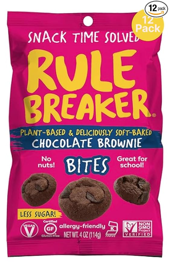 Rule Breaker Vegan & Gluten-Free Cookies | Chocolate Brownie Bites | Plant-Based, Dairy, Nut, Soy, Allergen Free, Kosher | Soft-Baked School Snacks for Kids & Adults, Better-For-You Bites (Pack of 12)