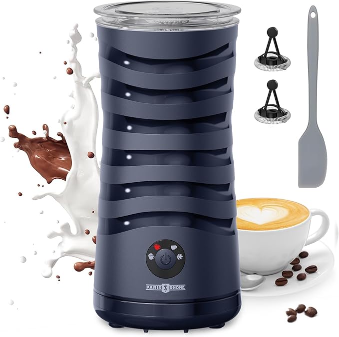 Milk Frother, Paris Rhône 4-in-1 Milk Steamer and Frother, Hot & Cold Foam Milk Warmer with Temperature Control, Auto Shut-Off Frothers for Coffee, Latte, Cappuccino, Macchiato