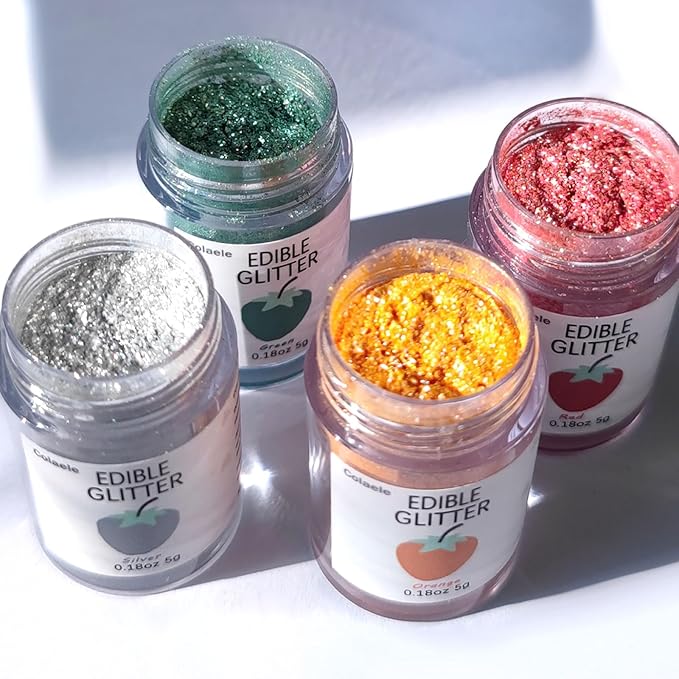 Orange Edible Glitter Glimmer Powder for Cakes Drinks - Colaele 5 grams Food Grade Luster Dust Metallic Food Decorating Sprinkle Disco Brew Dust for Cake Decorations Wine Beverage Candy Dessert, Vegan