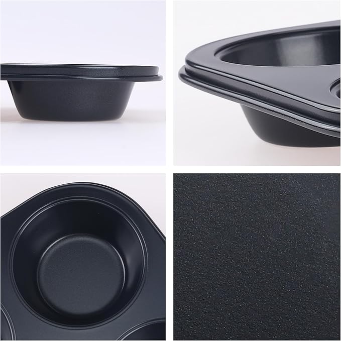 Muffin-Pan for Baking, Nonstick Cake Pan 12 Cups, 3 Pack Cup Premium Cheesecake Pans, Cupcake Baking Pan for Oven 10.4 * 7.1 * 1.2in Black