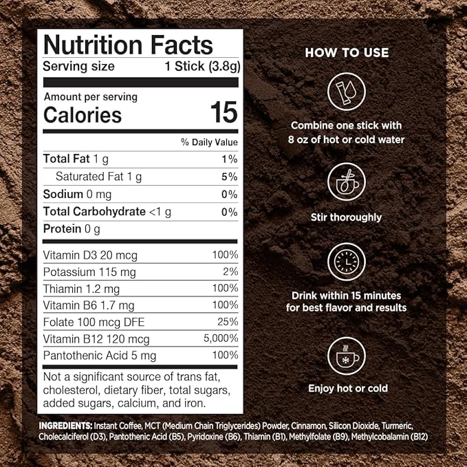 VitaCup Genius Instant Coffee Packets, Increase Energy & Focus, Keto Coffee, Serve Hot or Cold Brew, MCT Oil, Turmeric, B Vitamins, D3, Bold & Smooth,100% Arabica Coffee in Single Serve Sticks, 24 Ct