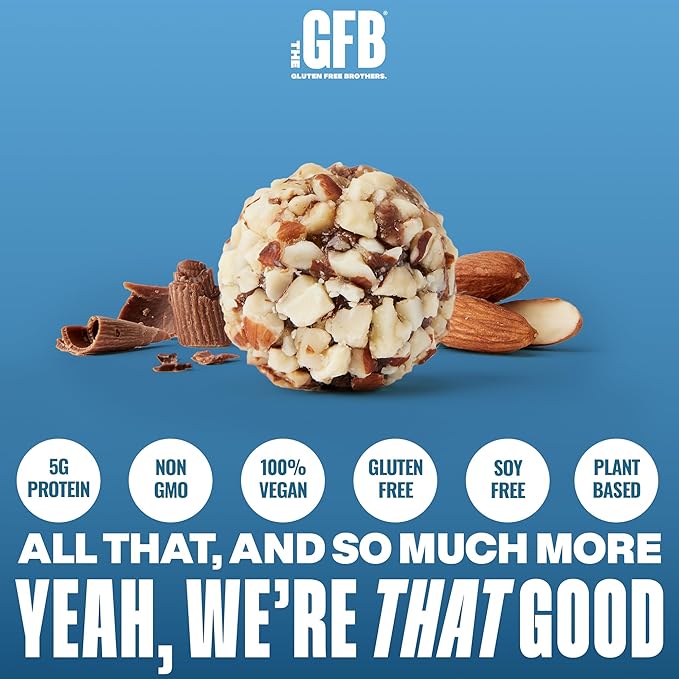 The GFB Dark Chocolate Almond Protein Bites - Gluten Free, Plant Based, Non GMO, Sustainably Made – Ridiculously Tasty, Healthy, Vegan, Protein Energy Balls, 4 oz (6 Count)