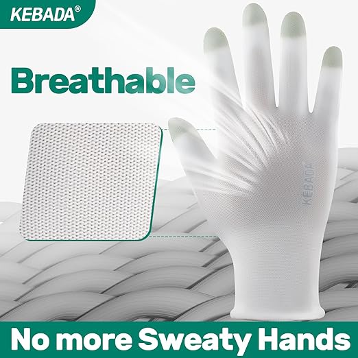Kebada W1 Work Gloves for Men and Women, PU Coated Safety Gloves with Grip, Touchscreen, Ideal for Warehouse Package Handling, Construction, Gardening, White X-Large