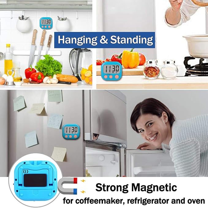 2 Pack Kitchen Timers Loud Ring Digital Timers for Cooking Magnetic Blue