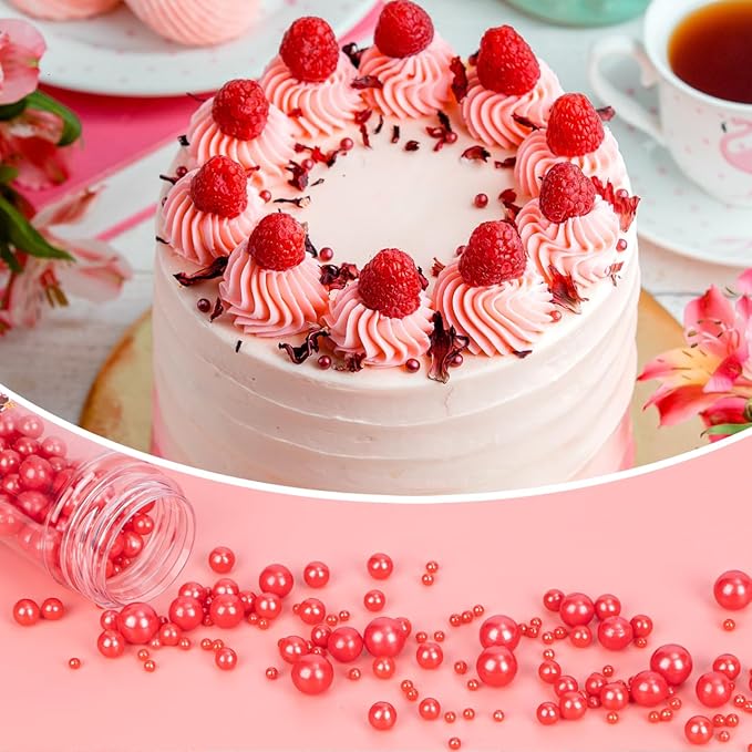 Twisweet Red Pearl Sprinkles for Cake Decorating, Edible Sugar Pearls for Baking, Mix Size, Cake Topper Cupcake Cookie Ice Cream Dessert Decorations, Valentines Birthday Christmas Supplies (130g/4.58oz)