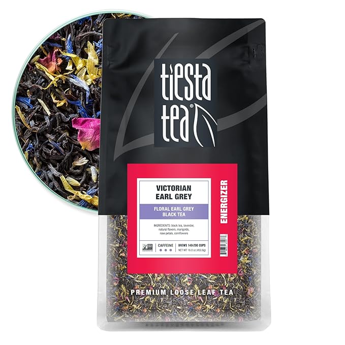 Tiesta Tea - Victorian Earl Grey, Loose Leaf, Floral Earl Grey Black Tea, Premium Blend, High Caffeinated Black, Make Hot or Iced Brews Up to 200 Cups, 16oz Resealable Bulk Pouch