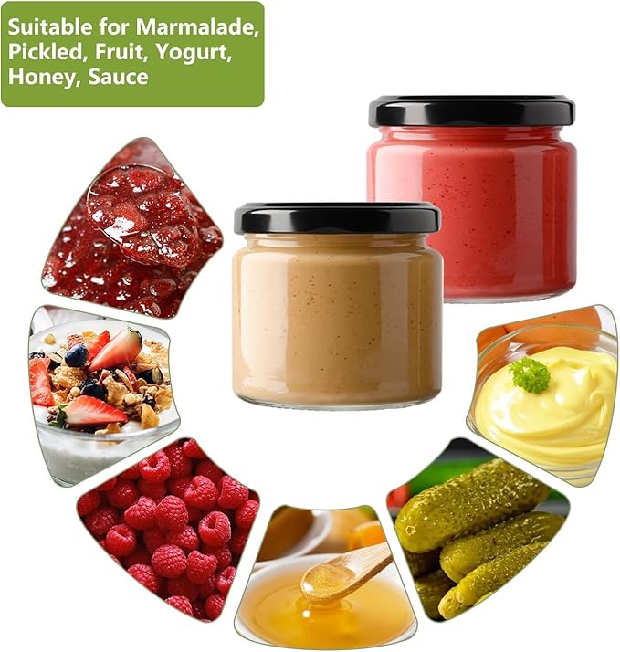 24Pack 5oz Glass Jars with Lids, 150ml Clear Small Mason Jars with 24 Stickers, Mini Canning Jar for Jam, Jelly, Honey, Pickles, Spice