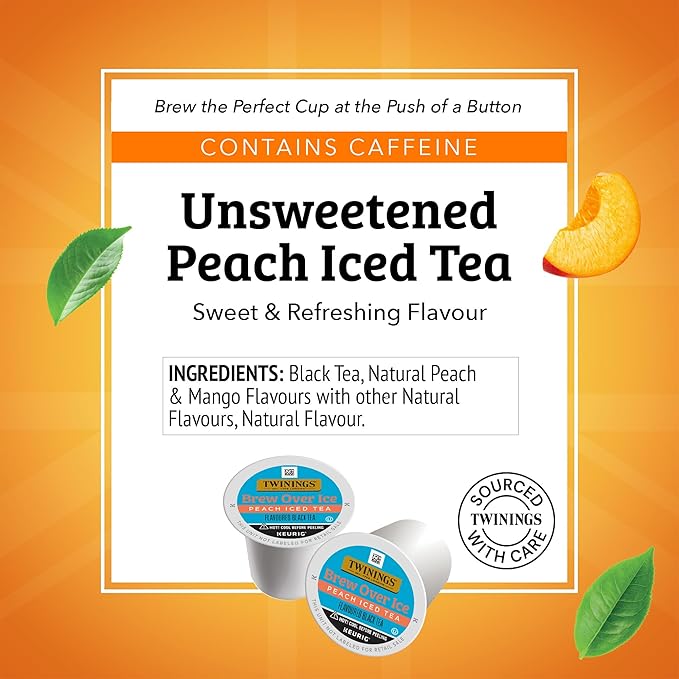 Twinings Brew Over Ice Unsweetened Peach Black Iced Tea 72 K-Cup Pods for Keurig, 12 Count (Pack of 6), Caffeinated