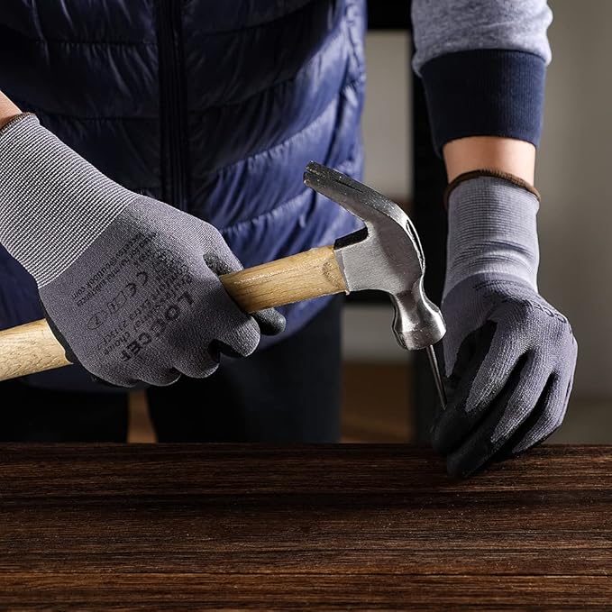 Safety Work Gloves MicroFoam Nitrile Coated-12 Pairs,Seamless Knit Nylon Gloves,Home Improvement,Micro-Foam Gloves