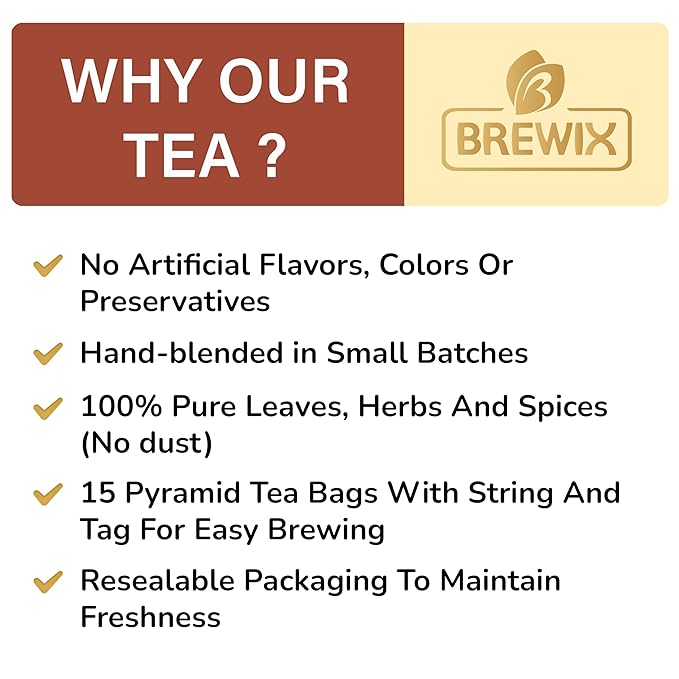 BREWIX, Chocolate Rooibos Herbal Tea Bags, (15 Pyramid Tea Bags) | Red Tea with Cocoa | Rooibos, Cinnamon, Spearmint, Peppermint Tea | Naturally Caffeine-Free