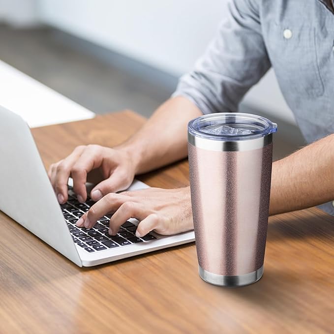 20oz Tumbler with Straw and Brush, Stainless Steel Vacuum Insulated tumbler, Double Wall Insulated Coffee Tumbler for Outdoor, Home, Travel,Office (Rose Gold,1pcs)