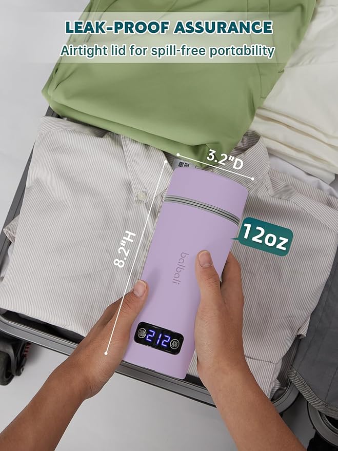 balbali Dual Voltage Travel Kettle 100-250V - 12oz Portable Water Boiler/Warmer/Heater for Boiling Water - 4 Preset Temperature Control Portable Tea Kettle Electric Travel - Purple